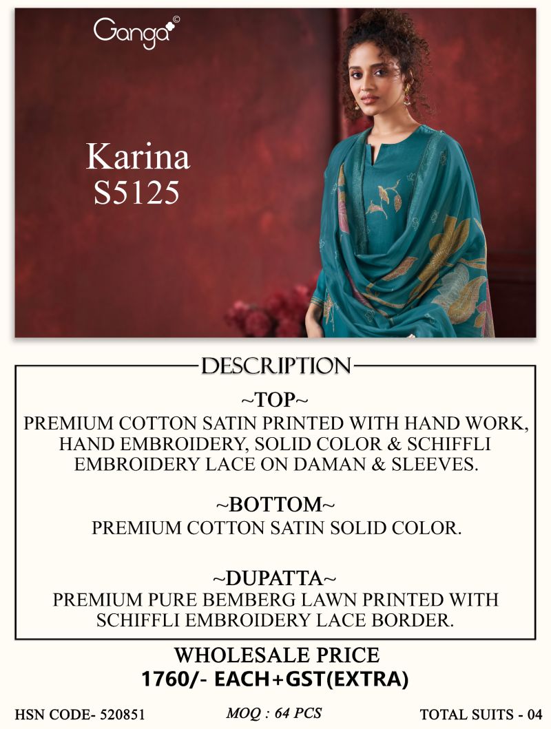 Ganga Karina 5125 Cotton Satin Print Embroidered Salwar Kameez Catalog — Designer Readymade Suits, Vardan Ethnic wholesale from Surat — view 9