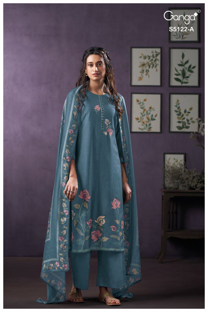 Ganga Naila 5122 Bemberg Silk Print Embroidered Salwar Kameez