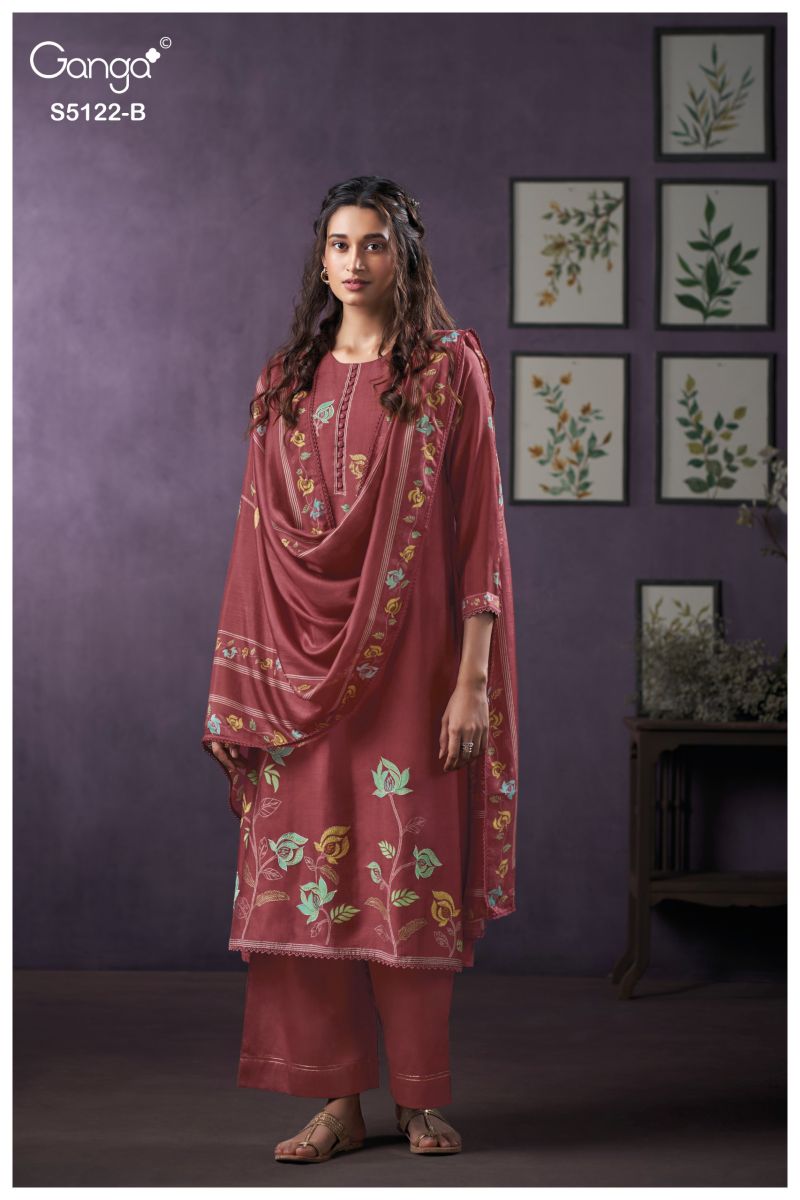 Ganga Naila 5122 Bemberg Silk Print Embroidered Salwar Kameez — Wholesale Dress Material, Ganpati wholesale from Surat — Photo 2