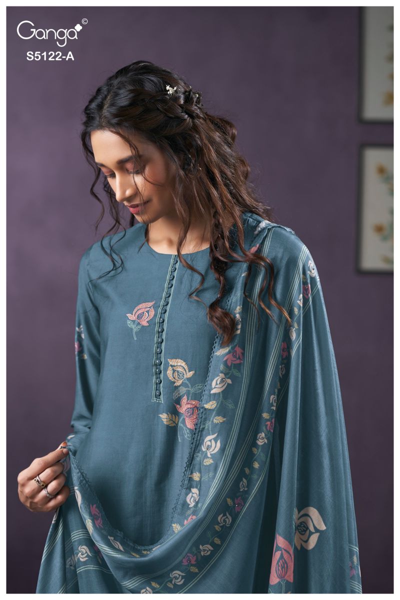 Ganga Naila 5122 Bemberg Silk Print Embroidered Salwar Kameez — Wholesale Dress Material, Ganpati wholesale from Surat — Photo 3