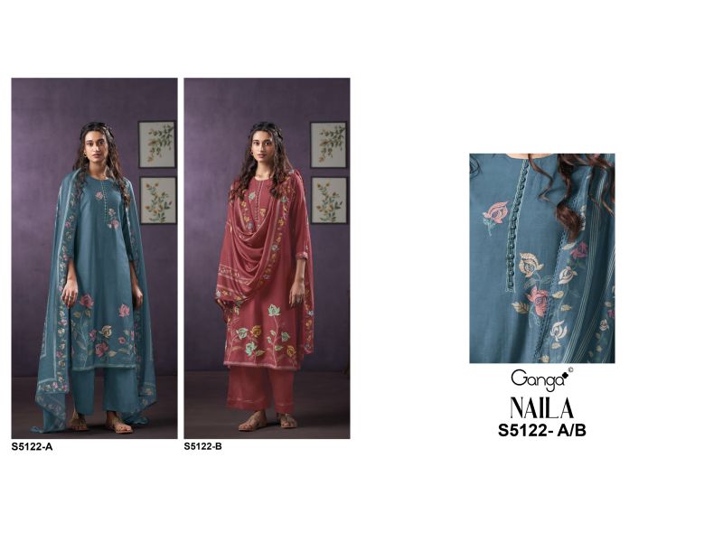 Ganga Naila 5122 Bemberg Silk Print Embroidered Salwar Kameez — Wholesale Dress Material, Ganpati wholesale from Surat — Photo 6