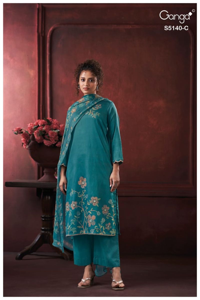 Ganga Romina 5140 Cotton Satin Print Hand Embroidered Salwar Kameez Catalog — Wholesale Dress Material wholesale from Surat — view 2