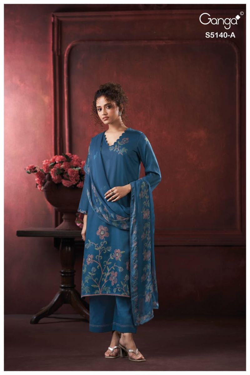 Ganga Romina 5140 Cotton Satin Print Hand Embroidered Salwar Kameez Catalog — Wholesale Dress Material wholesale from Surat — view 3