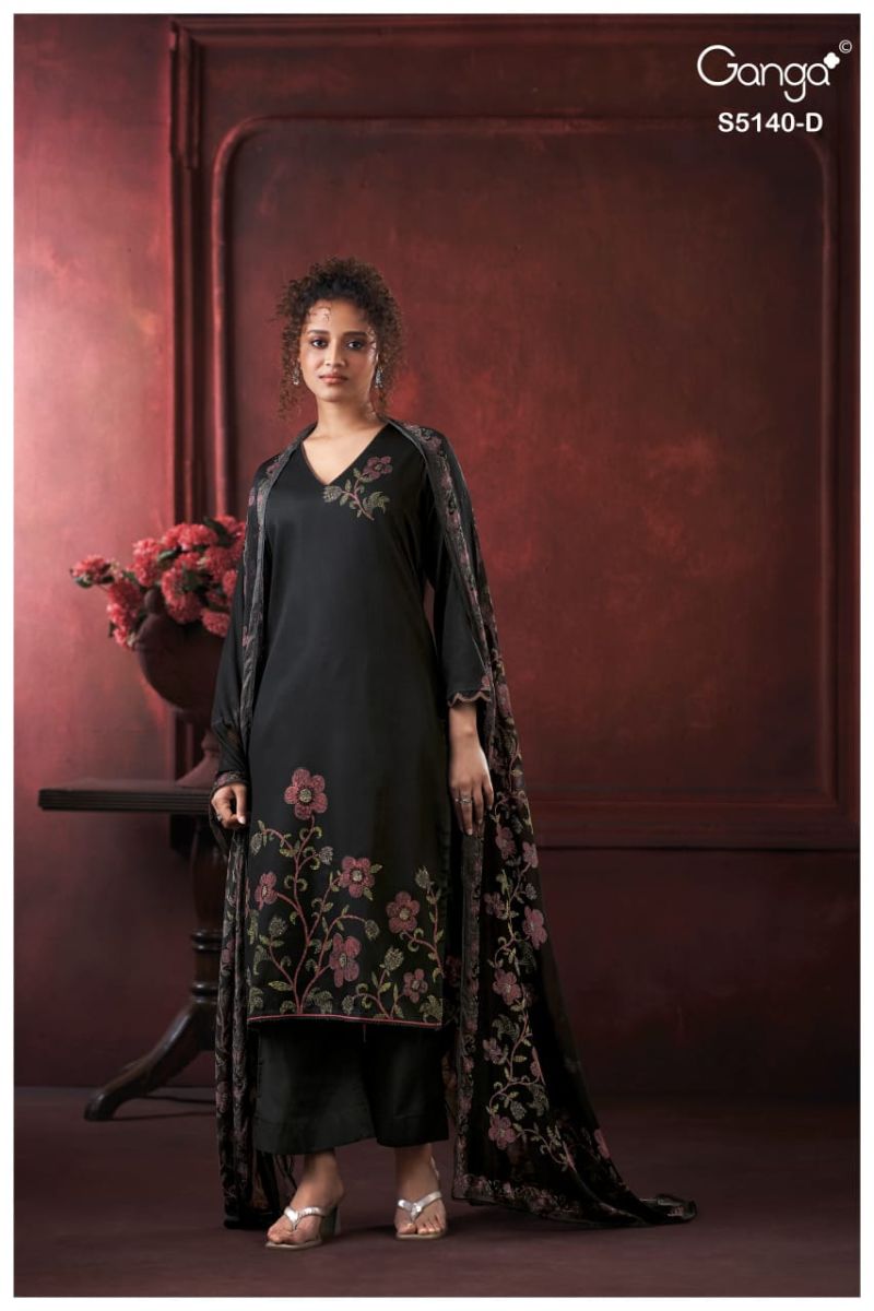 Ganga Romina 5140 Cotton Satin Print Hand Embroidered Salwar Kameez Catalog — Wholesale Dress Material wholesale from Surat — view 4