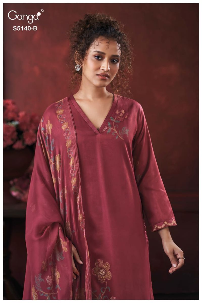 Ganga Romina 5140 Cotton Satin Print Hand Embroidered Salwar Kameez Catalog — Wholesale Dress Material wholesale from Surat — view 5