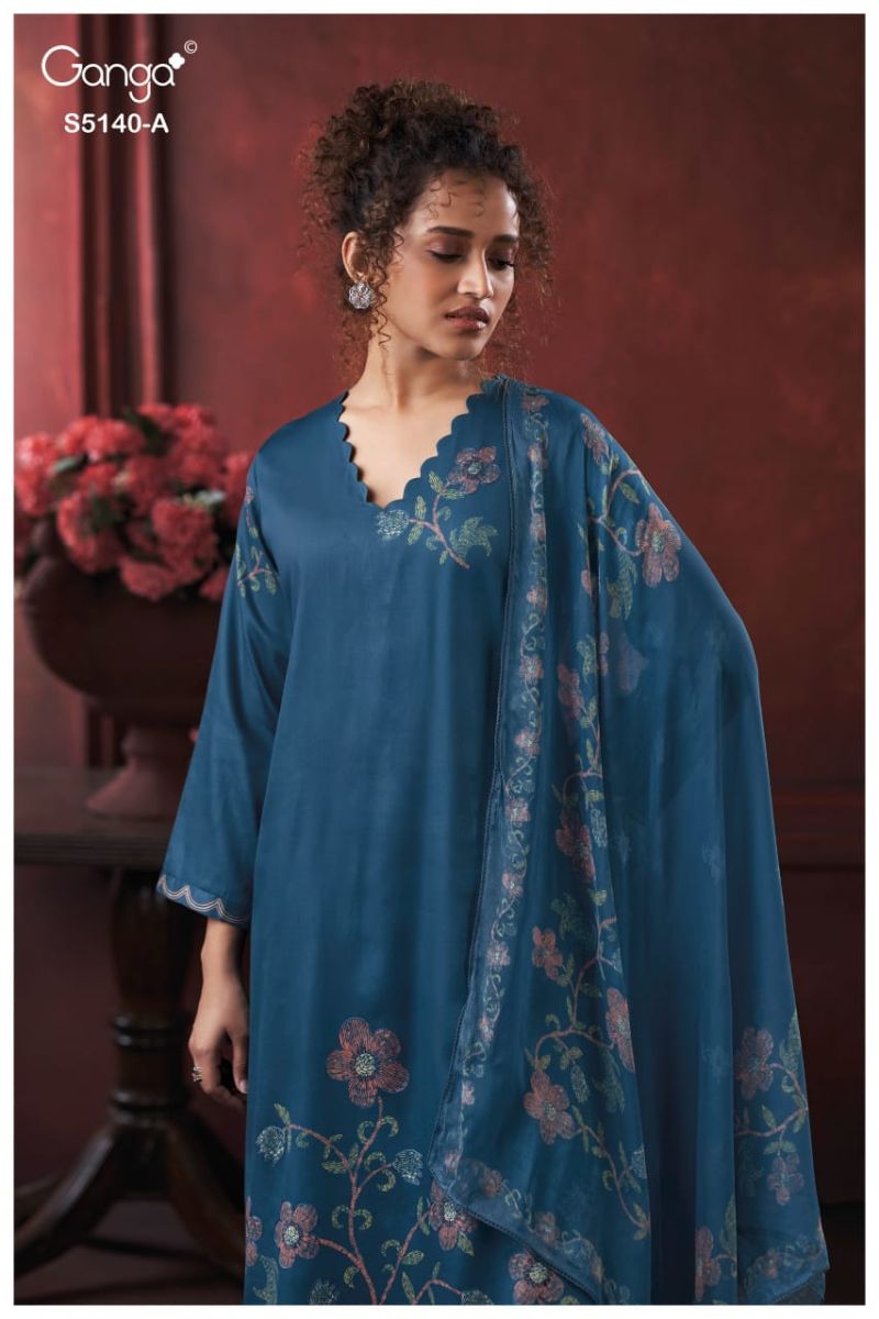Ganga Romina 5140 Cotton Satin Print Hand Embroidered Salwar Kameez Catalog — Wholesale Dress Material wholesale from Surat — view 6