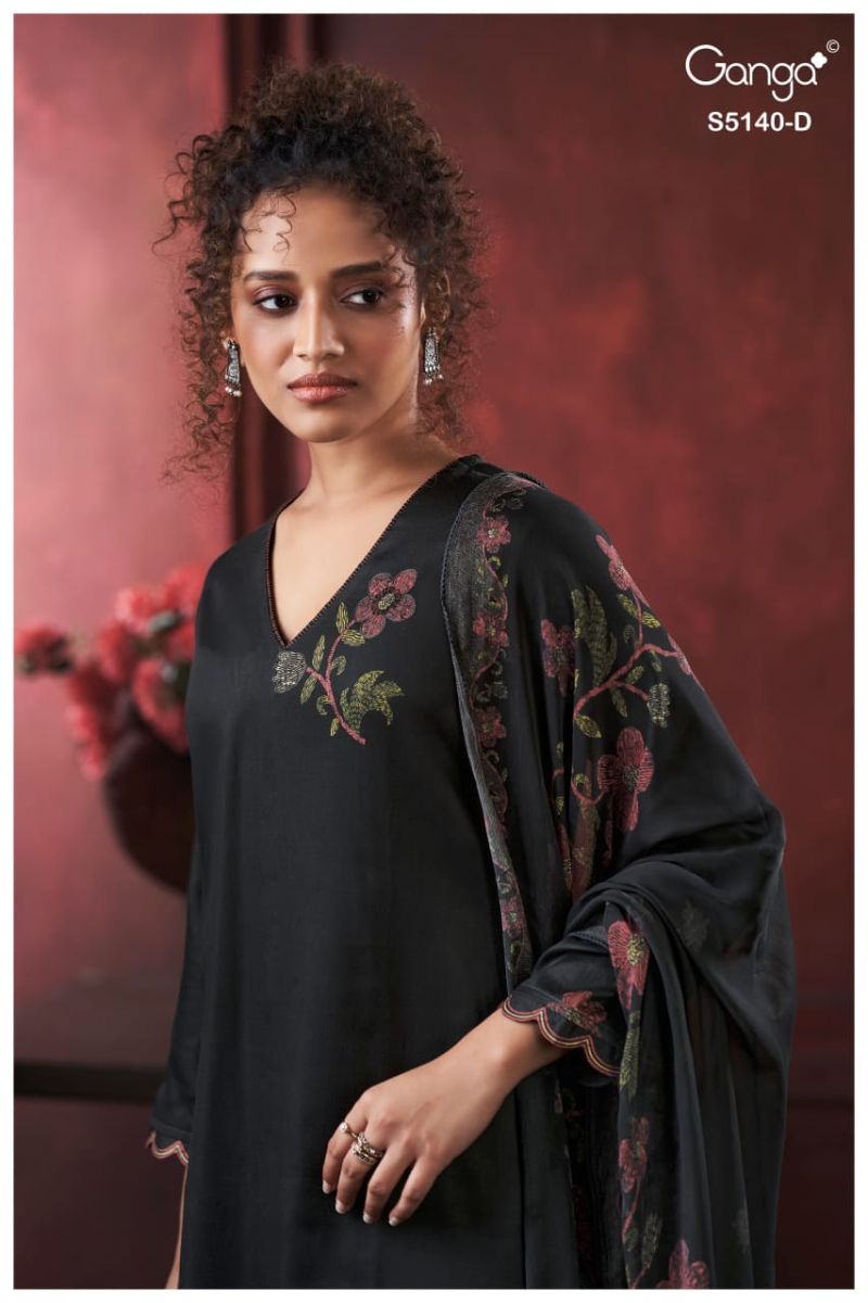 Ganga Romina 5140 Cotton Satin Print Hand Embroidered Salwar Kameez Catalog — Wholesale Dress Material wholesale from Surat — view 7