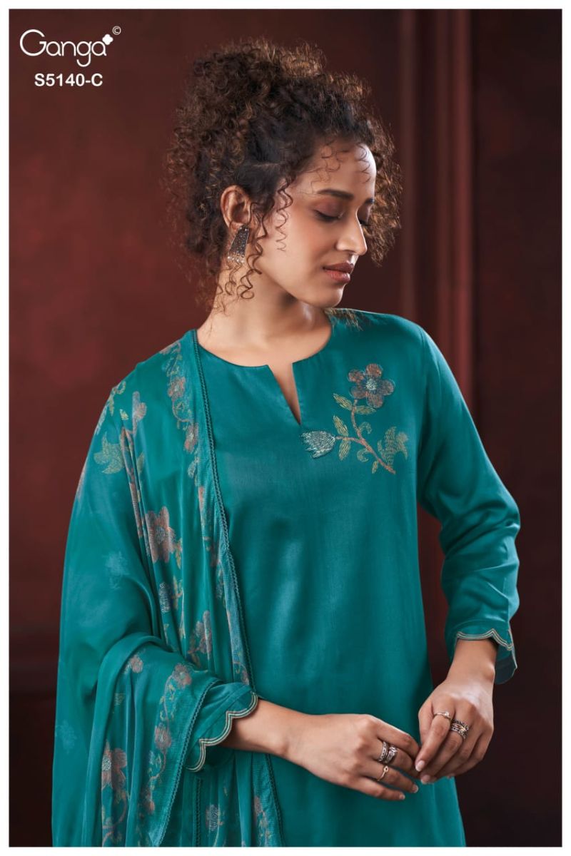 Ganga Romina 5140 Cotton Satin Print Hand Embroidered Salwar Kameez Catalog — Wholesale Dress Material wholesale from Surat — view 8
