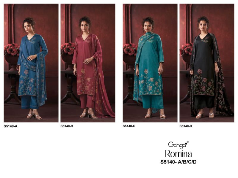 Ganga Romina 5140 Cotton Satin Print Hand Embroidered Salwar Kameez Catalog — Wholesale Dress Material wholesale from Surat — view 10
