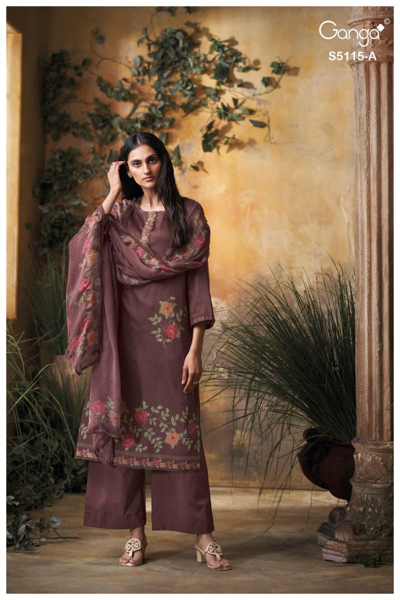 Ganga Saiba 5115 Cotton Satin Print Embroidered Salwar Kameez Catalog