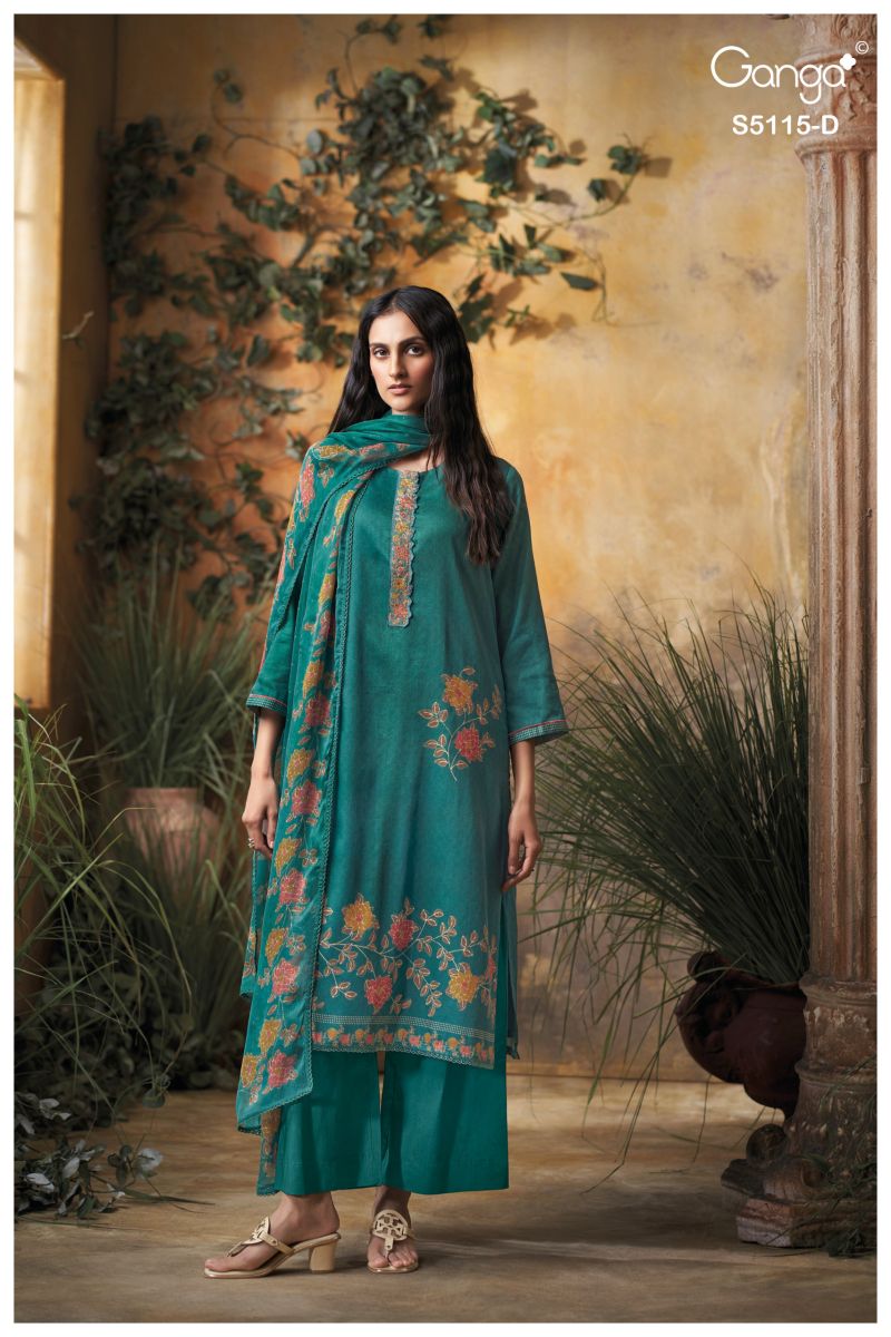 Ganga Saiba 5115 Cotton Satin Print Embroidered Salwar Kameez Catalog — Wholesale Salwar Suits, Ganga wholesale from Surat — view 2