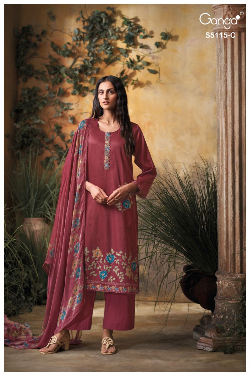 Ganga Saiba 5115 Cotton Satin Print Embroidered Salwar Kameez Catalog — Wholesale Salwar Suits, Ganga wholesale from Surat — view 3