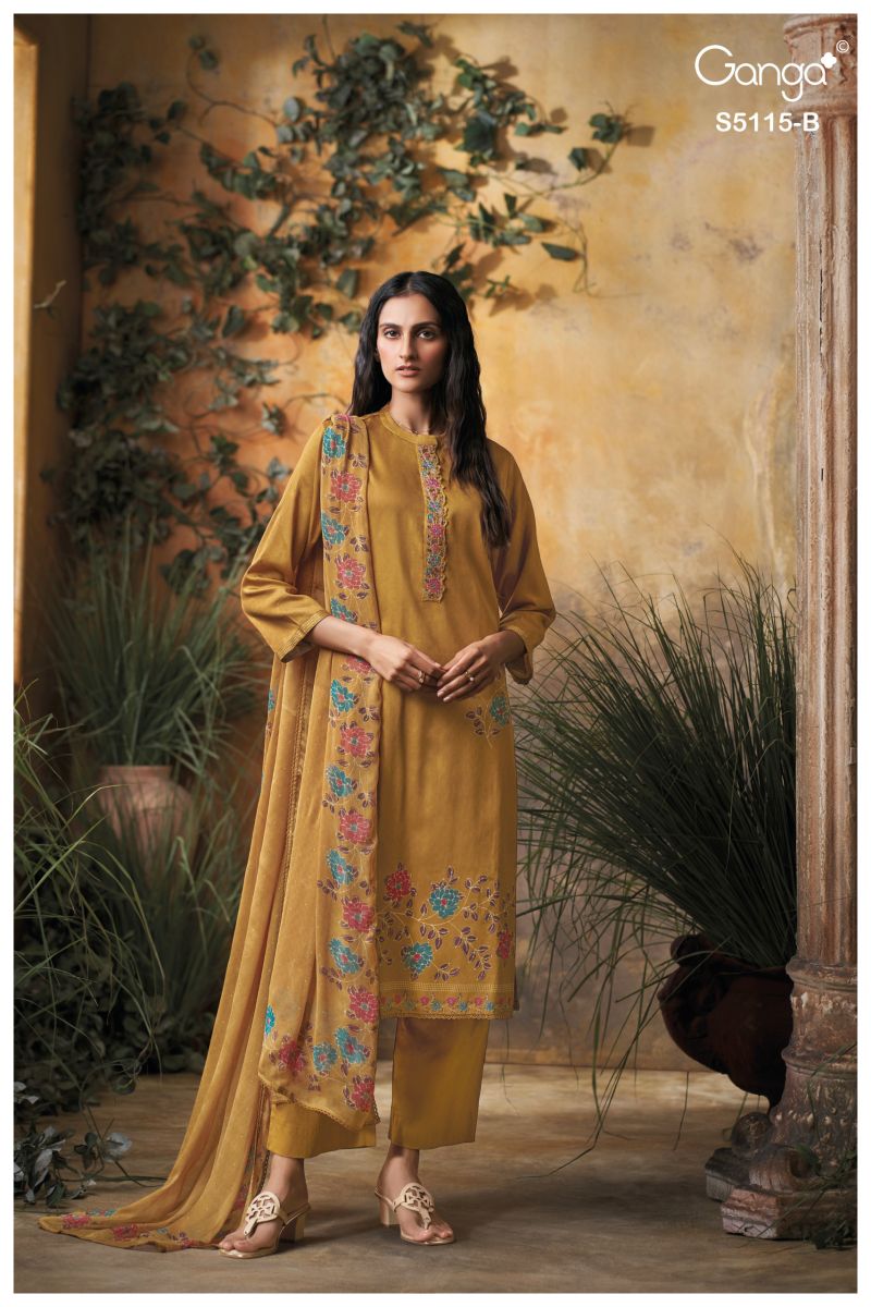 Ganga Saiba 5115 Cotton Satin Print Embroidered Salwar Kameez Catalog — Wholesale Salwar Suits, Ganga wholesale from Surat — view 4