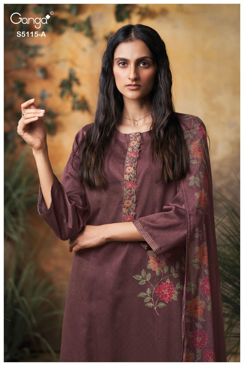 Ganga Saiba 5115 Cotton Satin Print Embroidered Salwar Kameez Catalog — Wholesale Salwar Suits, Ganga wholesale from Surat — view 5