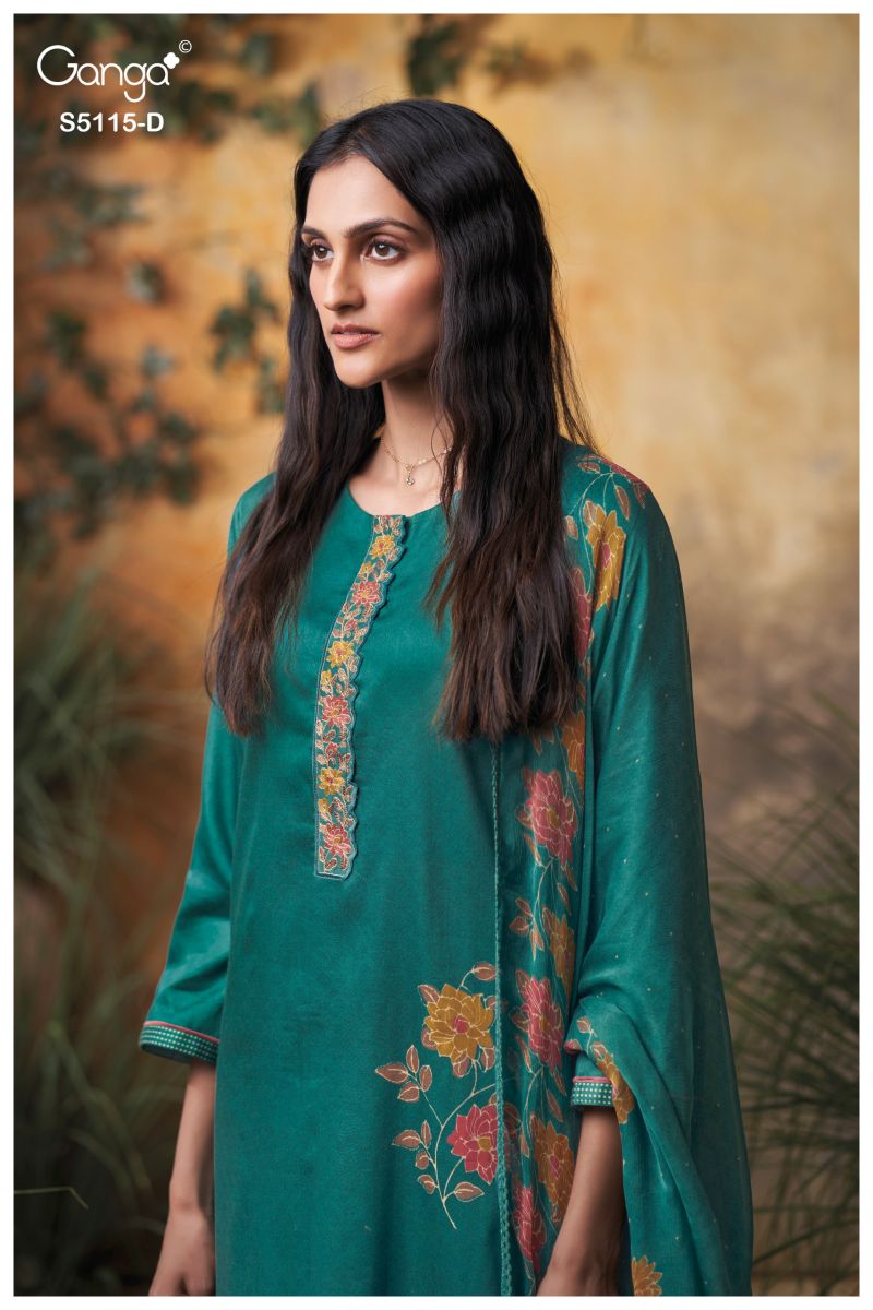 Ganga Saiba 5115 Cotton Satin Print Embroidered Salwar Kameez Catalog — Wholesale Salwar Suits, Ganga wholesale from Surat — view 6