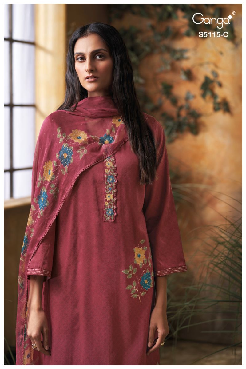 Ganga Saiba 5115 Cotton Satin Print Embroidered Salwar Kameez Catalog — Wholesale Salwar Suits, Ganga wholesale from Surat — view 7