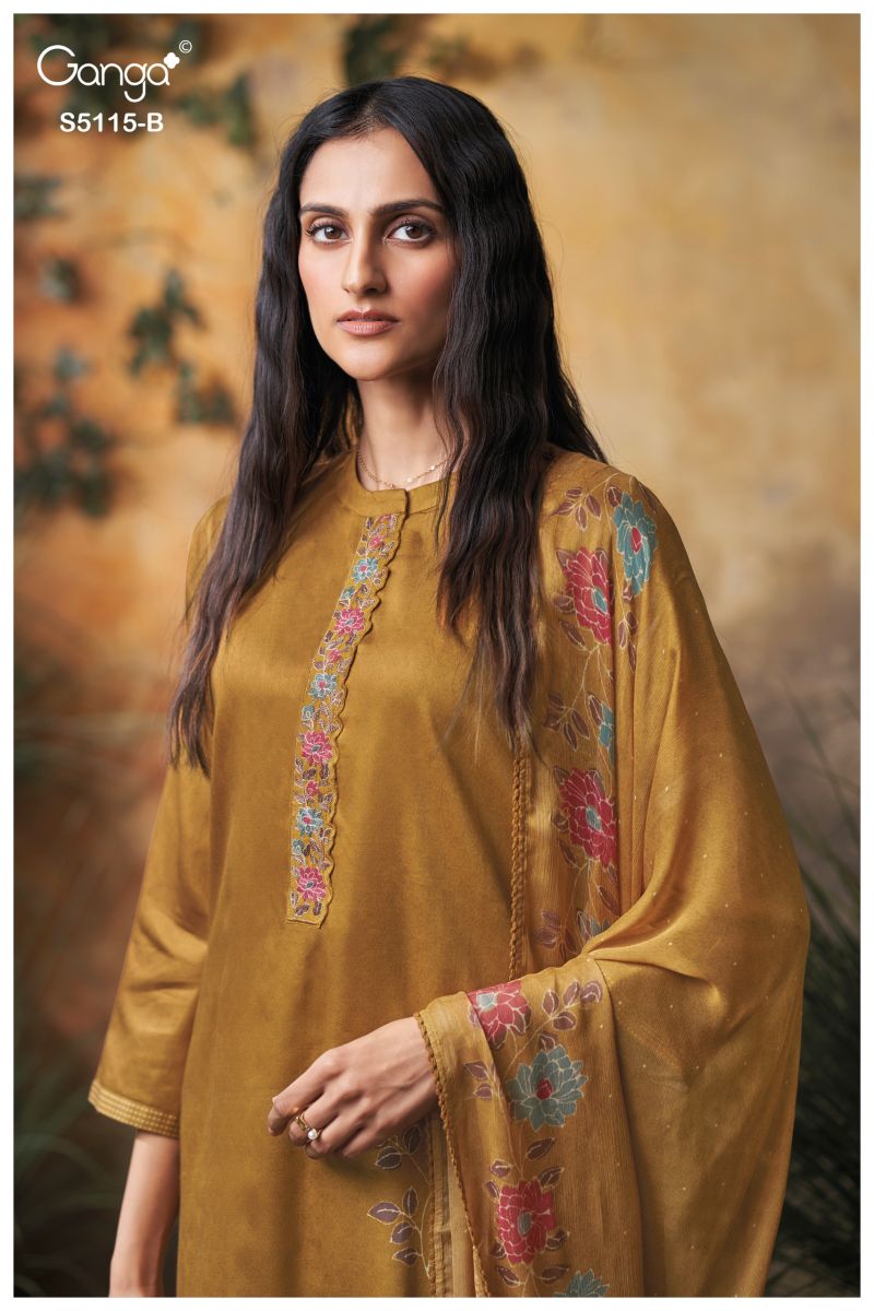 Ganga Saiba 5115 Cotton Satin Print Embroidered Salwar Kameez Catalog — Wholesale Salwar Suits, Ganga wholesale from Surat — view 8