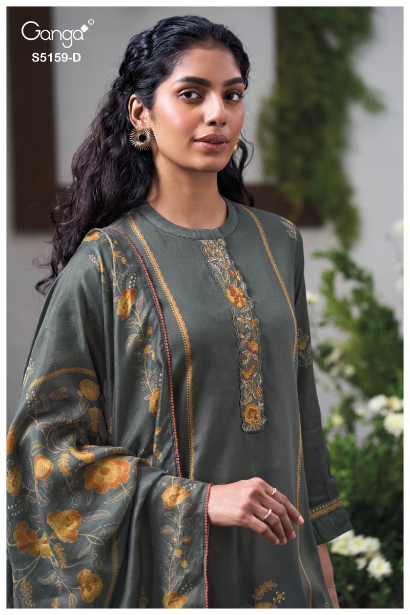 Ganga Sukriti 5159 Cotton Satin Print Embroidered Salwar Kameez — Wholesale Dress Material wholesale from Surat — view 5