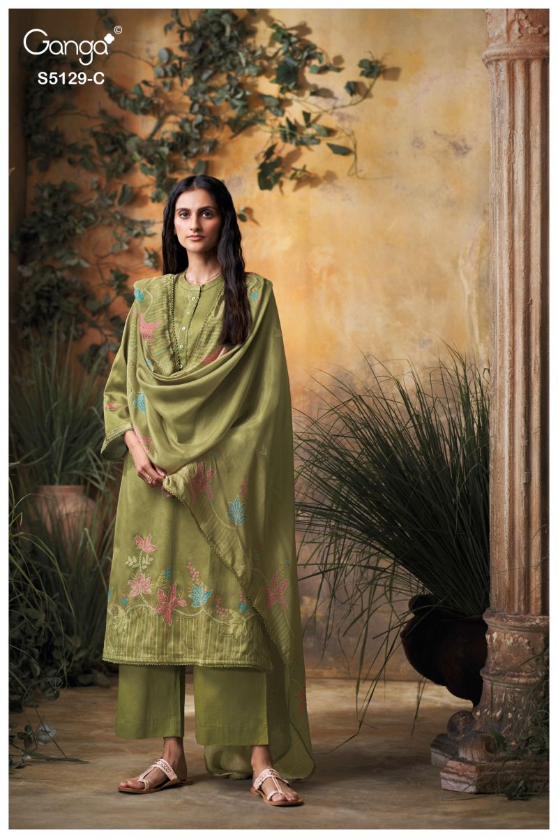Ganga Tanisha 5129 Cotton Satin Print Embroidered Salwar Kameez Catalog