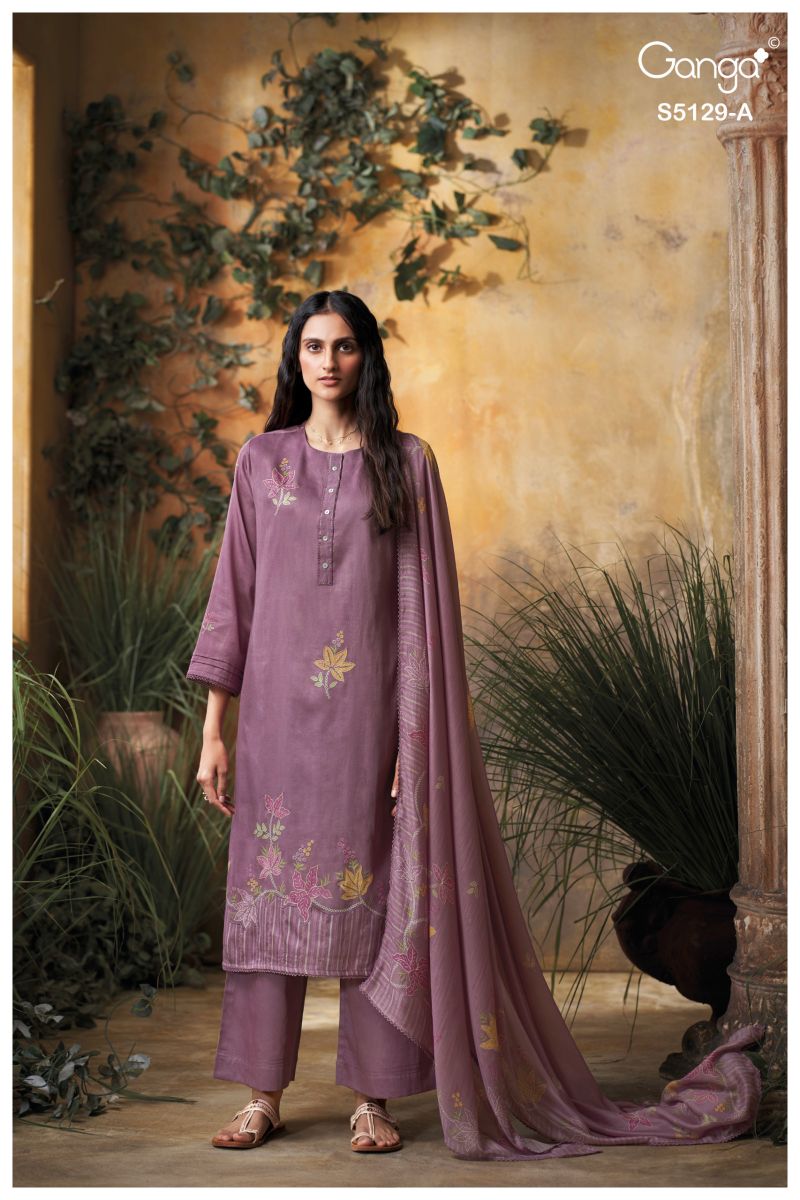 Ganga Tanisha 5129 Cotton Satin Print Embroidered Salwar Kameez Catalog — Wholesale Salwar Suits, Vardan Ethnic wholesale from Surat — view 4