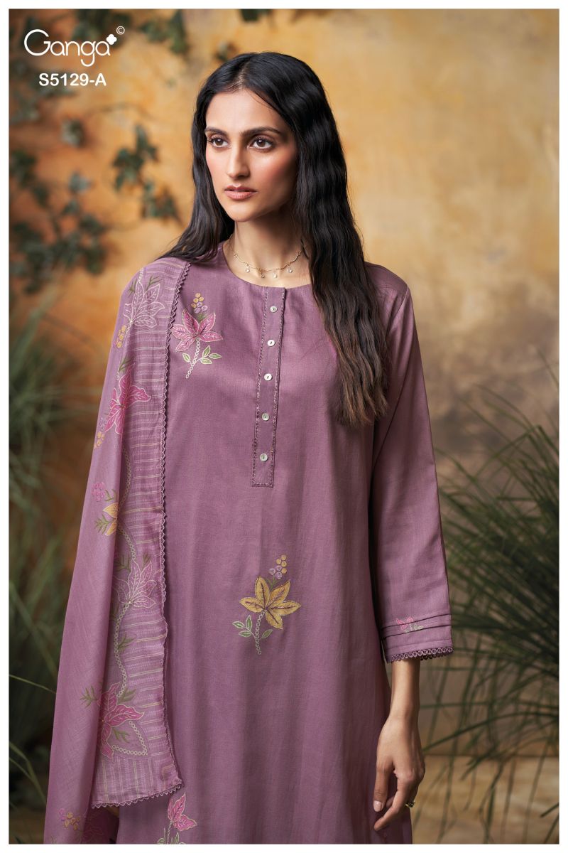 Ganga Tanisha 5129 Cotton Satin Print Embroidered Salwar Kameez Catalog — Wholesale Salwar Suits, Vardan Ethnic wholesale from Surat — view 5
