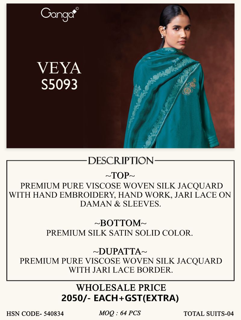 Ganga Veya 5093 Viscose Woven Silk Jacquard Work Salwar Kameez — Wholesale Dress Material, Ganga wholesale from Surat — Photo 9