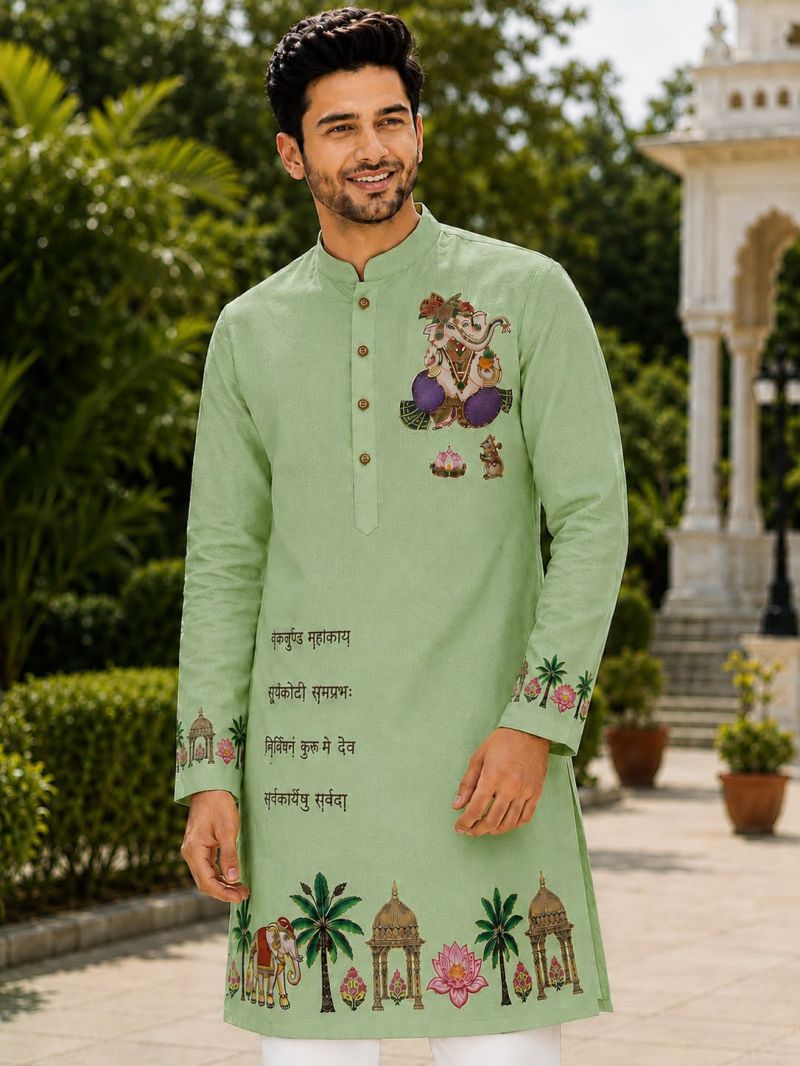 Ganpati Special Vol 1 Cotton Printed Mens Wear Kurta Collection — Men's Wear, Ganpati wholesale from Surat — view 2