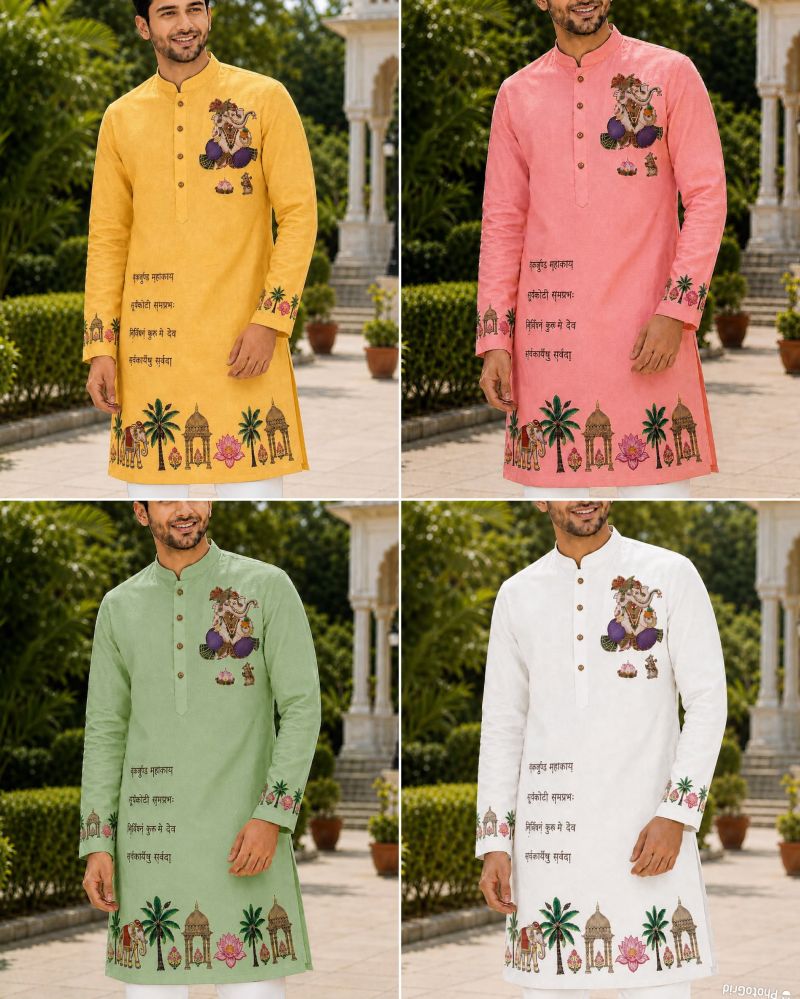 Ganpati Special Vol 1 Cotton Printed Mens Wear Kurta Collection — Men's Wear, Ganpati wholesale from Surat — view 5