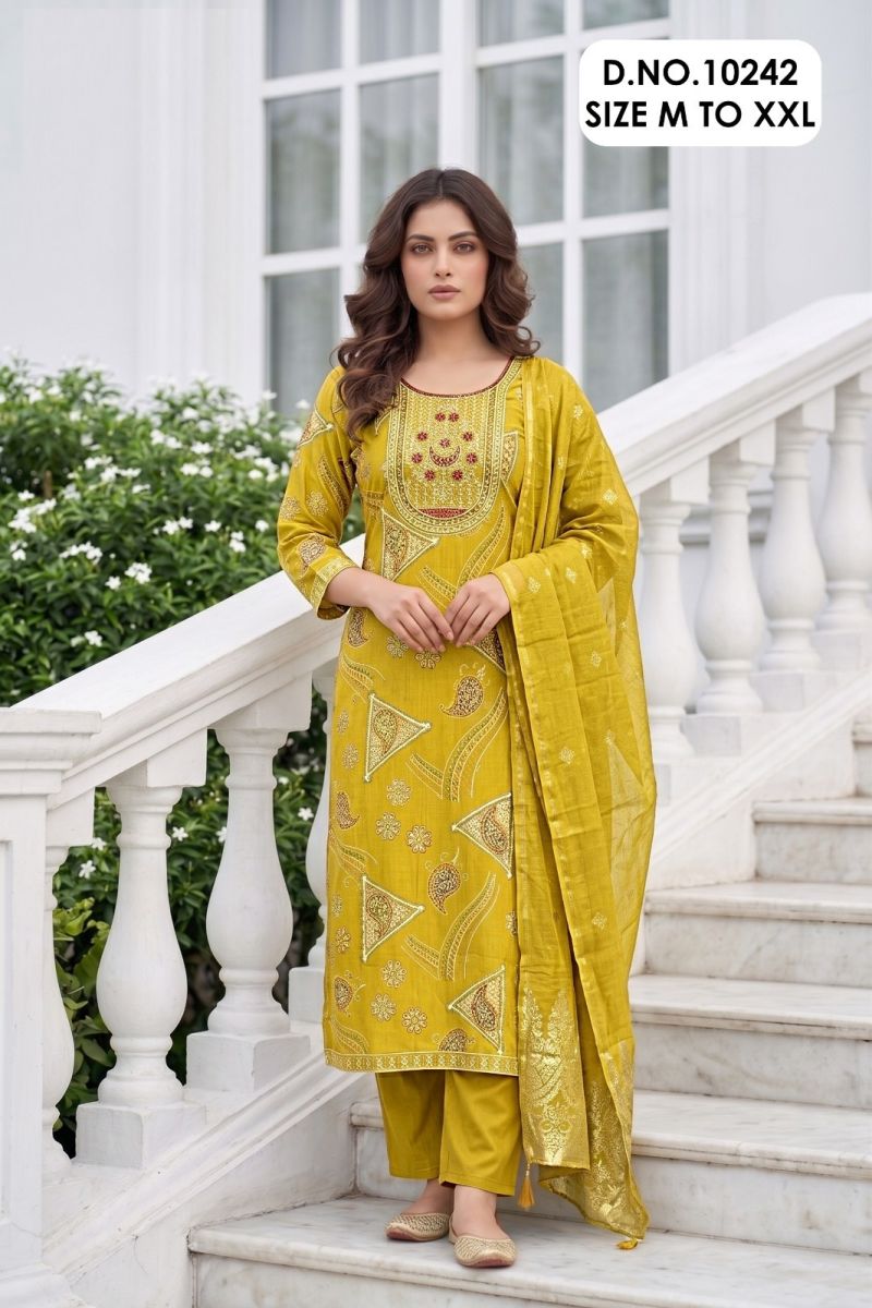 Gehena 10242 Berlin Silk Printed Kurti With Pant Dupatta Set