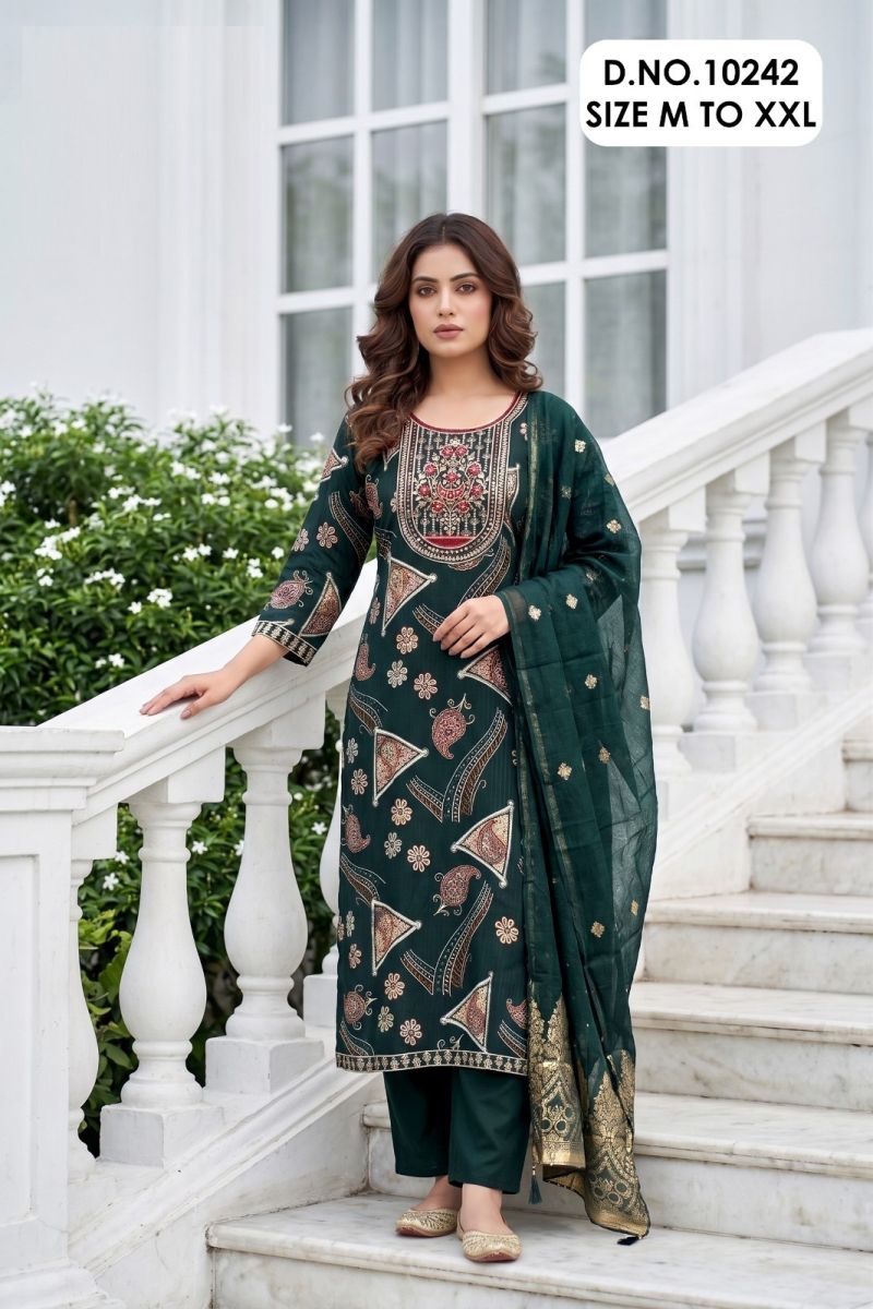 Gehena 10242 Berlin Silk Printed Kurti With Pant Dupatta Set — Wholesale Kurtis, Vardan Ethnic wholesale from Surat — Photo 2