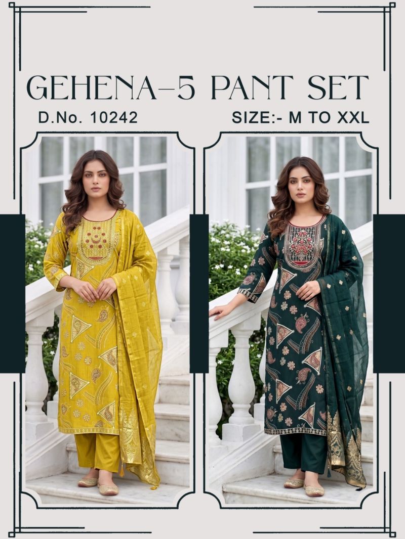 Gehena 10242 Berlin Silk Printed Kurti With Pant Dupatta Set — Wholesale Kurtis, Vardan Ethnic wholesale from Surat — Photo 3