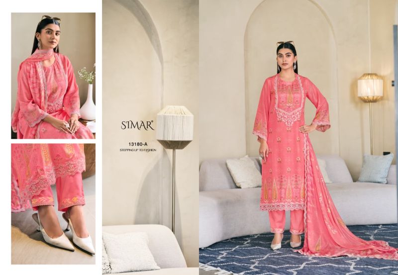 Glossy Simar Gulmehr Viscose Muslin Digital Print Embroidered Salwar Kameez — Wholesale Dress Material wholesale from Surat — view 2