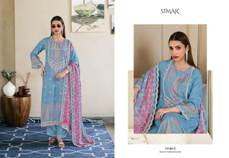 Glossy Simar Gulmehr Viscose Muslin Digital Print Embroidered Salwar Kameez — Wholesale Dress Material wholesale from Surat — view 3