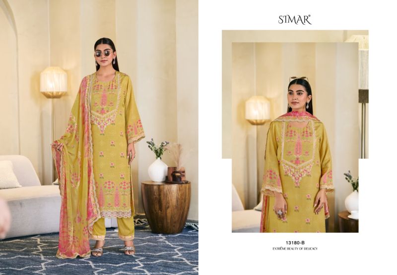 Glossy Simar Gulmehr Viscose Muslin Digital Print Embroidered Salwar Kameez — Wholesale Dress Material wholesale from Surat — view 4
