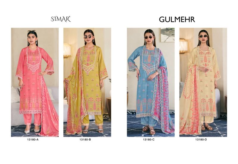 Glossy Simar Gulmehr Viscose Muslin Digital Print Embroidered Salwar Kameez — Wholesale Dress Material wholesale from Surat — view 6