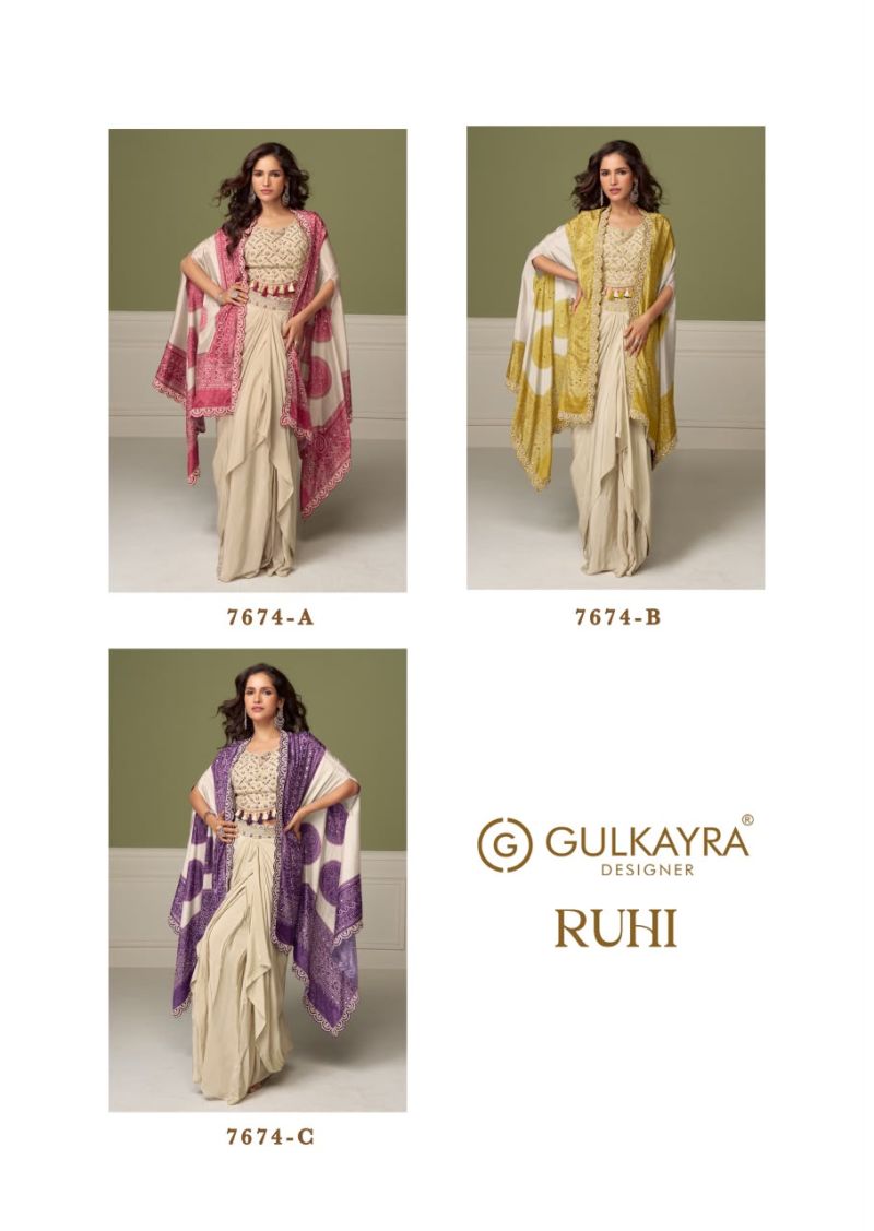 Gulkayra Ruhi 7674 Real Chinon Embroidered Designer Indo Western Catalog — Wholesale Kurtis, Gulkayra wholesale from Surat — view 7