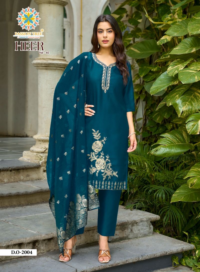 Heer Vol 2 By Passion Tree Barlin With Embroidery Kurti With Bottom Dupatta Set