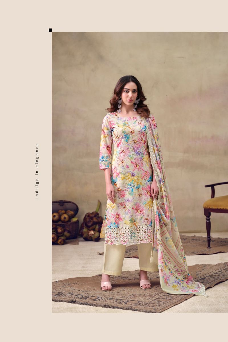 Hermitage Iznik Lawn Cotton Chikankari Schiffli Embroidered Dress Material — Wholesale Salwar Suits, Vardan Ethnic wholesale from Surat — view 2