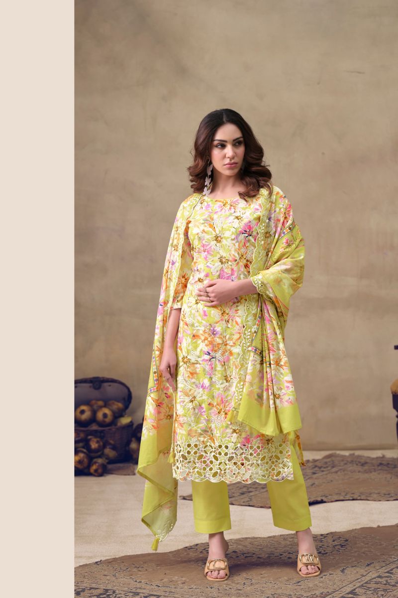 Hermitage Iznik Lawn Cotton Chikankari Schiffli Embroidered Dress Material — Wholesale Salwar Suits, Vardan Ethnic wholesale from Surat — view 3