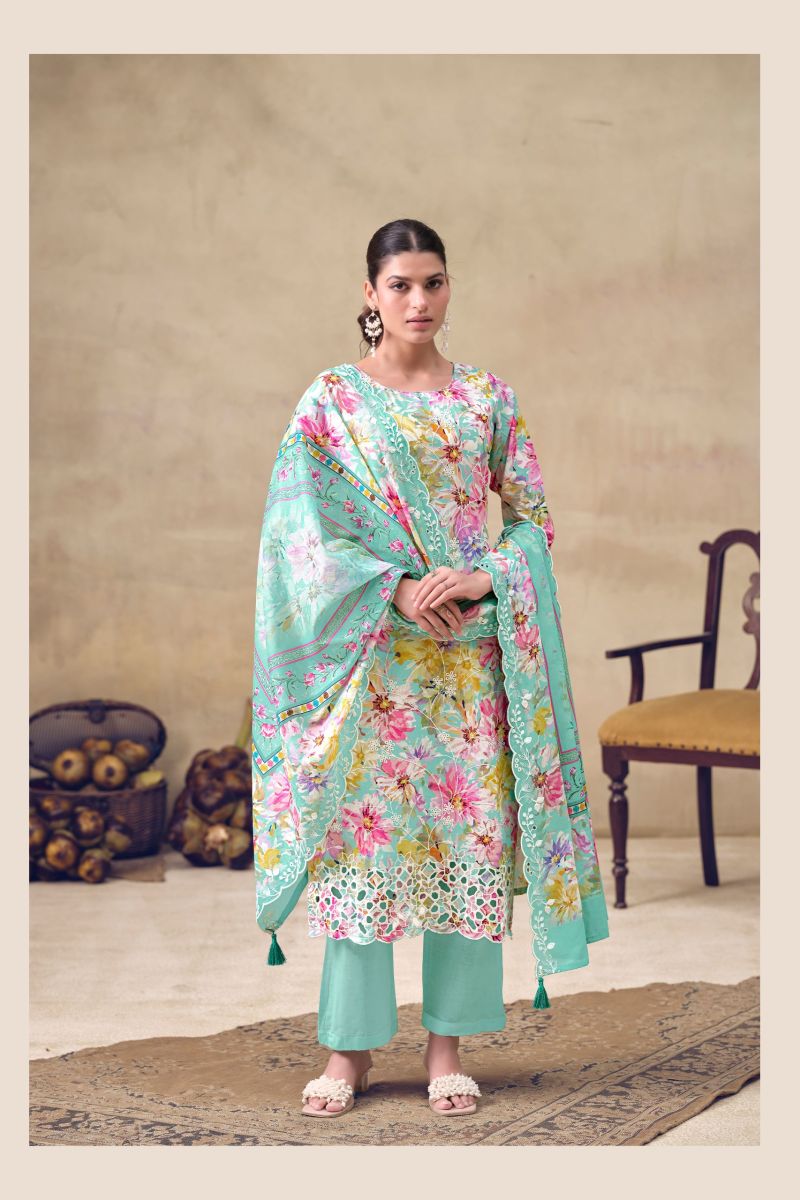 Hermitage Iznik Lawn Cotton Chikankari Schiffli Embroidered Dress Material
