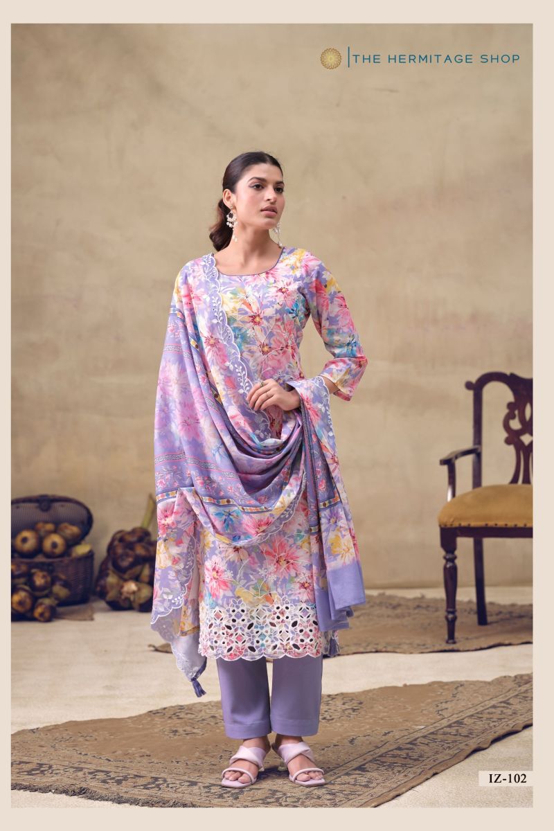 Hermitage Iznik Lawn Cotton Chikankari Schiffli Embroidered Dress Material — Wholesale Salwar Suits, Vardan Ethnic wholesale from Surat — view 4
