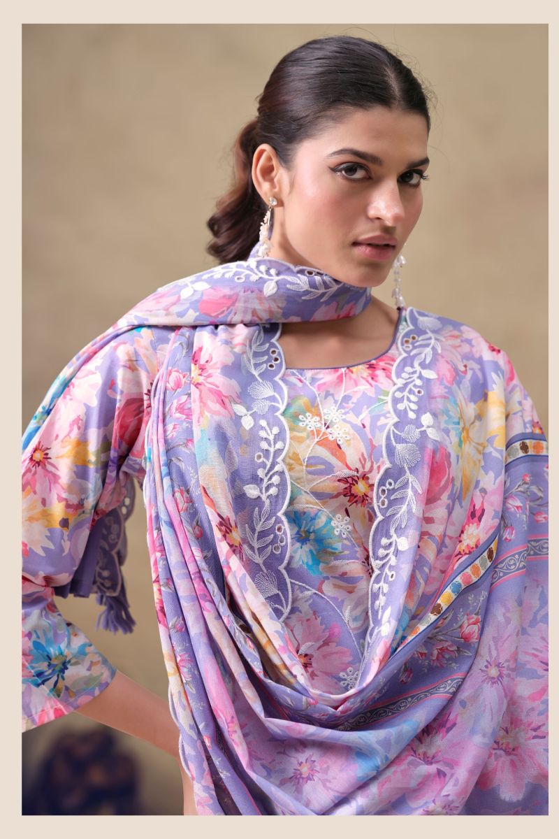 Hermitage Iznik Lawn Cotton Chikankari Schiffli Embroidered Dress Material — Wholesale Salwar Suits, Vardan Ethnic wholesale from Surat — view 5