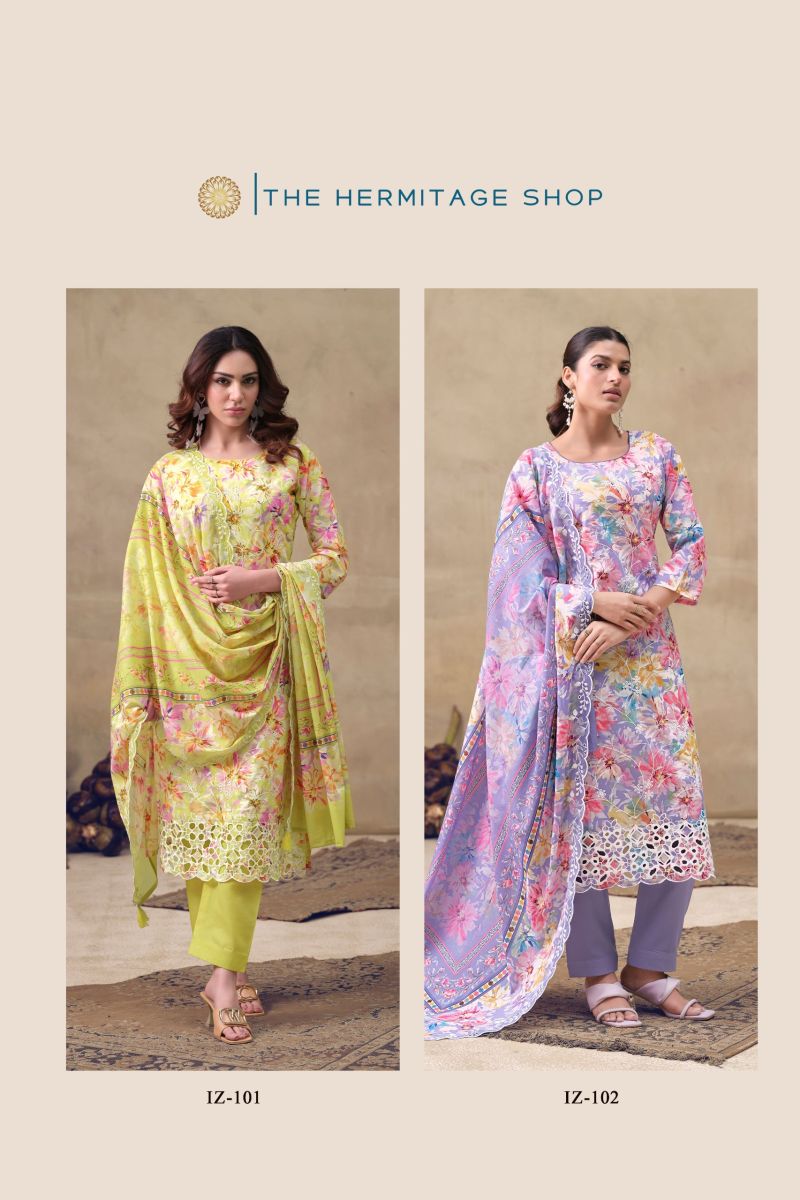 Hermitage Iznik Lawn Cotton Chikankari Schiffli Embroidered Dress Material — Wholesale Salwar Suits, Vardan Ethnic wholesale from Surat — view 7