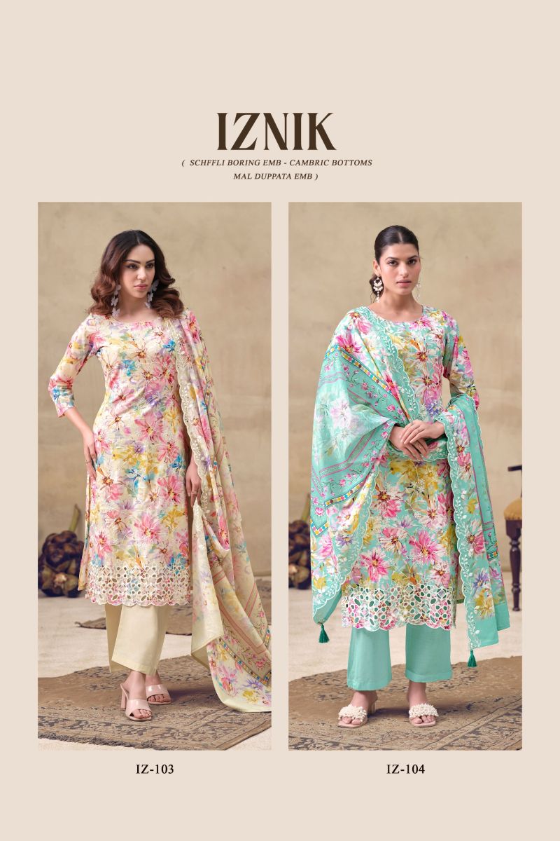 Hermitage Iznik Lawn Cotton Chikankari Schiffli Embroidered Dress Material — Wholesale Salwar Suits, Vardan Ethnic wholesale from Surat — view 8