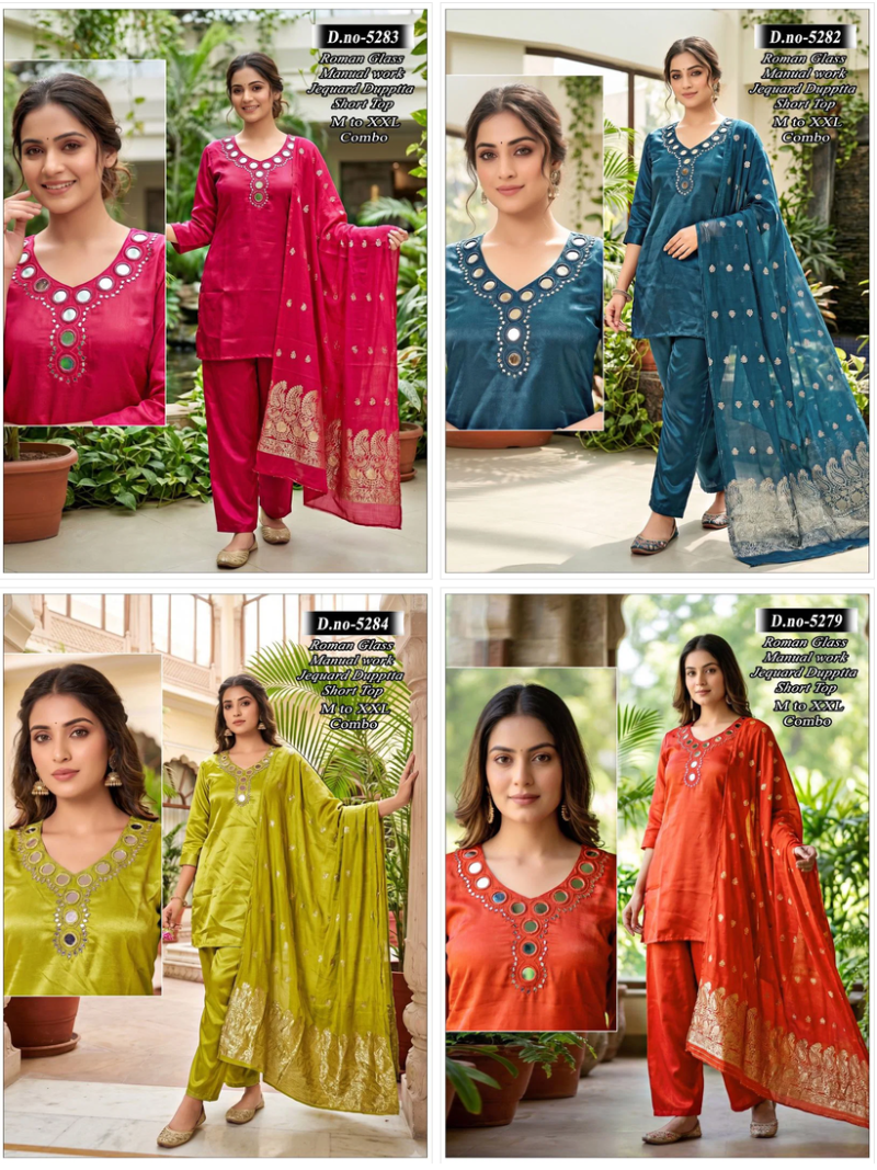 Himanchi Combo Roman Glass Mirror Worked Kurti Set Catalog — Wholesale Dress Material, Vardan Ethnic wholesale from Surat — view 10