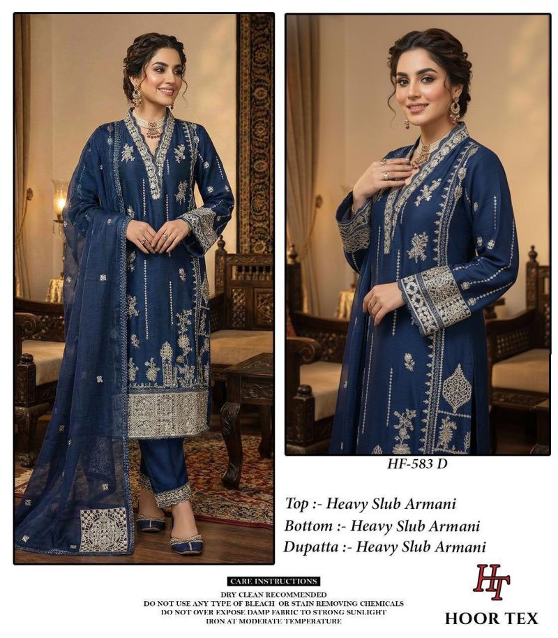 Hoor Tex 583 A To D Slub Armani Embroidered Salwar Kameeez Catalog — Wholesale Pakistani Suits, hoor Tex wholesale from Surat — view 2