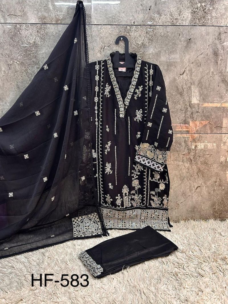 Hoor Tex 583 A To D Slub Armani Embroidered Salwar Kameeez Catalog — Wholesale Pakistani Suits, hoor Tex wholesale from Surat — view 5