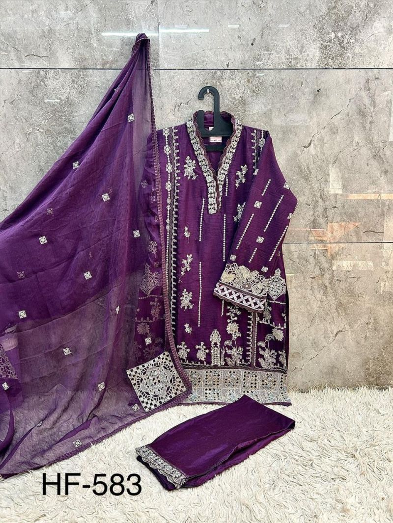 Hoor Tex 583 A To D Slub Armani Embroidered Salwar Kameeez Catalog — Wholesale Pakistani Suits, hoor Tex wholesale from Surat — view 6