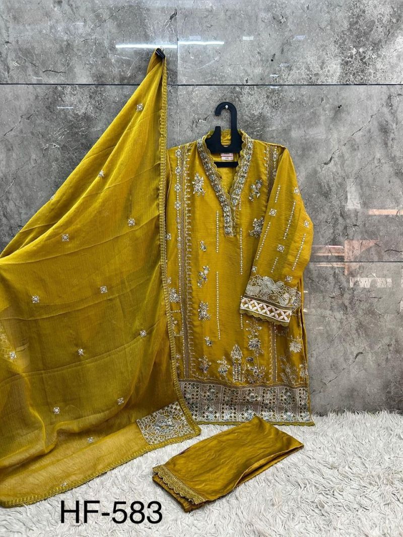 Hoor Tex 583 A To D Slub Armani Embroidered Salwar Kameeez Catalog — Wholesale Pakistani Suits, hoor Tex wholesale from Surat — view 8