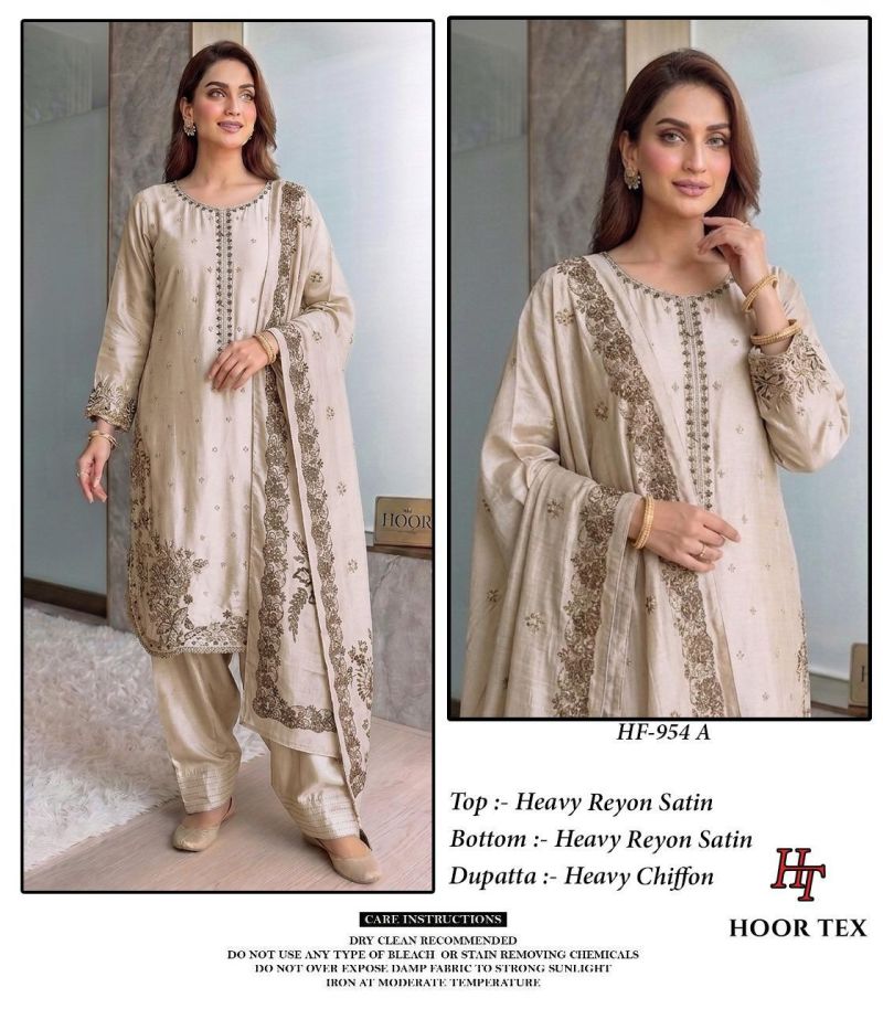 Hoor Tex 954 A To D Rayon Satin Embroidered Salwar Kameez — Wholesale Pakistani Suits, Vardan Ethnic wholesale from Surat — view 3